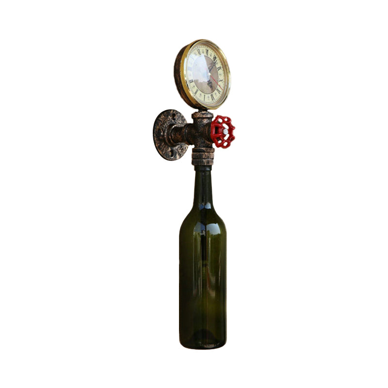 Braune/Blaue Flaschen Wandleuchte Lampe Vintage Stilvolle Glas 1 Glühbirne Wohnzimmer Wandbeleuchtung mit Manometer und Ventil