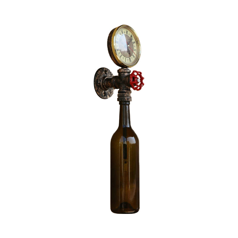 Braune/Blaue Flaschen Wandleuchte Lampe Vintage Stilvolle Glas 1 Glühbirne Wohnzimmer Wandbeleuchtung mit Manometer und Ventil