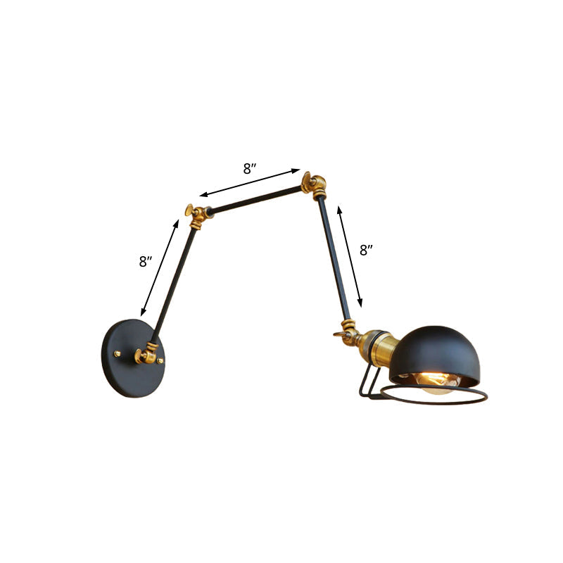 Vintage Industrial Bowl Wandlampe 1 Licht Eisen Wandlampe mit schwenkbarem Arm in Schwarz/Metall