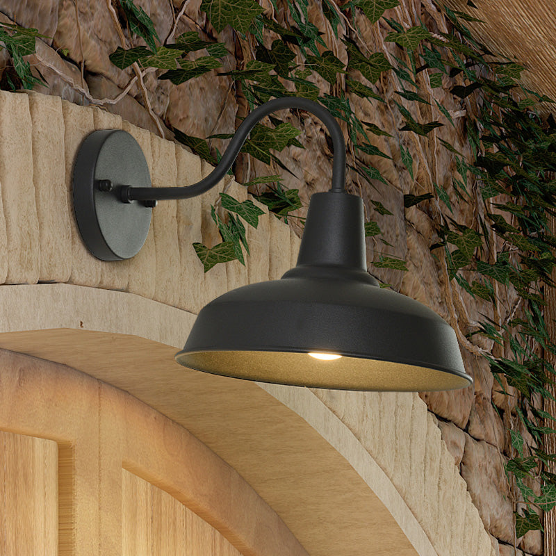 Farmhouse Barn Wand Sconce Beleuchtung 1 Glühbirne Metall Wandlampe mit Gänseneckarm in Schwarz für Veranda | Brehn