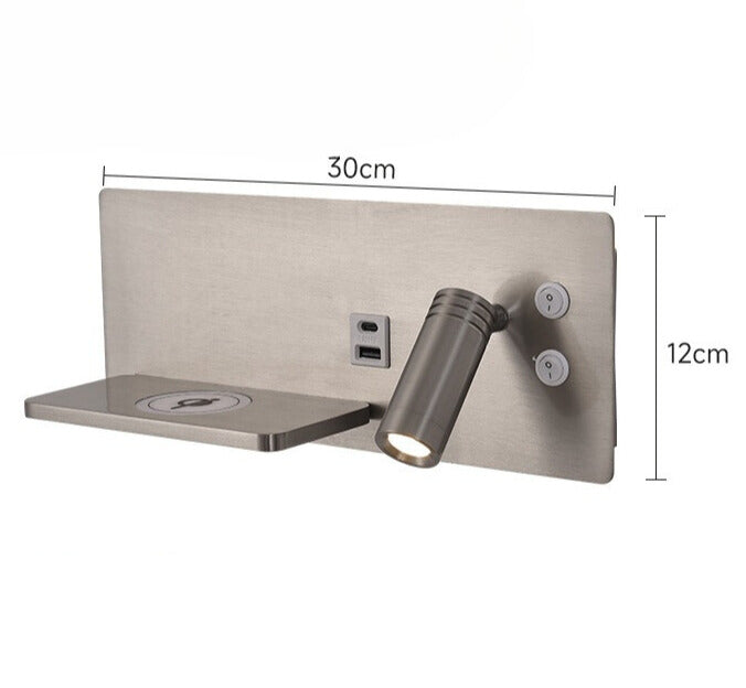 Moderne LED Wandleuchte mit USB-Anschluss, Wandlampe mit Regal für Schlafzimmer & Büro | Brehn