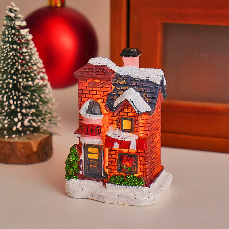 Beleuchtetes Weihnachts-Häuschen aus Kunstharz