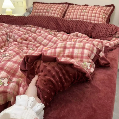 Baumwoll-Bettwäsche-Set mit Fleece-Futter, warm