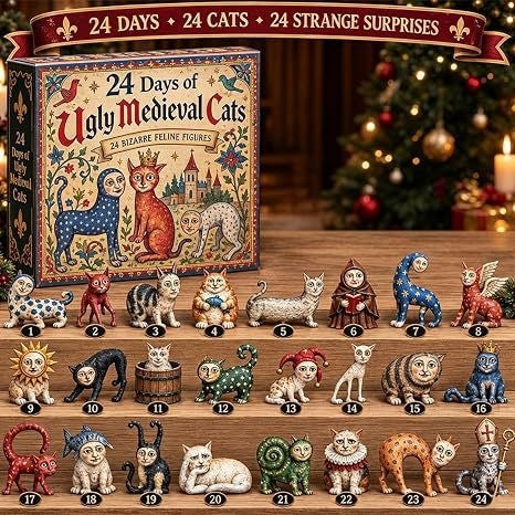 Retro-Adventskalender mit Katzen-Figuren, 24 Tage