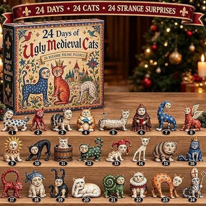 Retro-Adventskalender mit Katzen-Figuren, 24 Tage