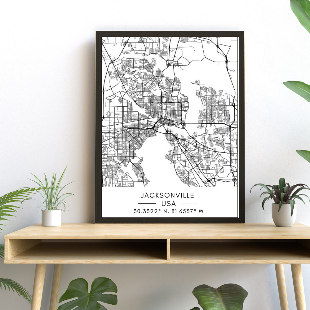 Jacksonville Stadtkarte - Leinwand Wandkunst Malerei