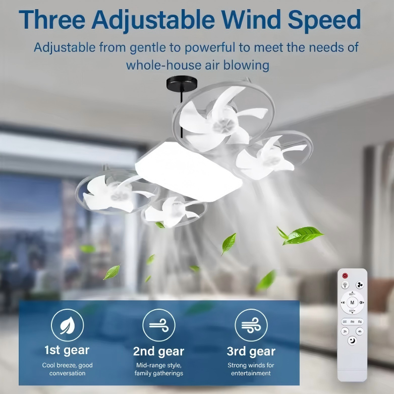 Moderner Deckenventilator mit vier Blättern und Licht | Brehn