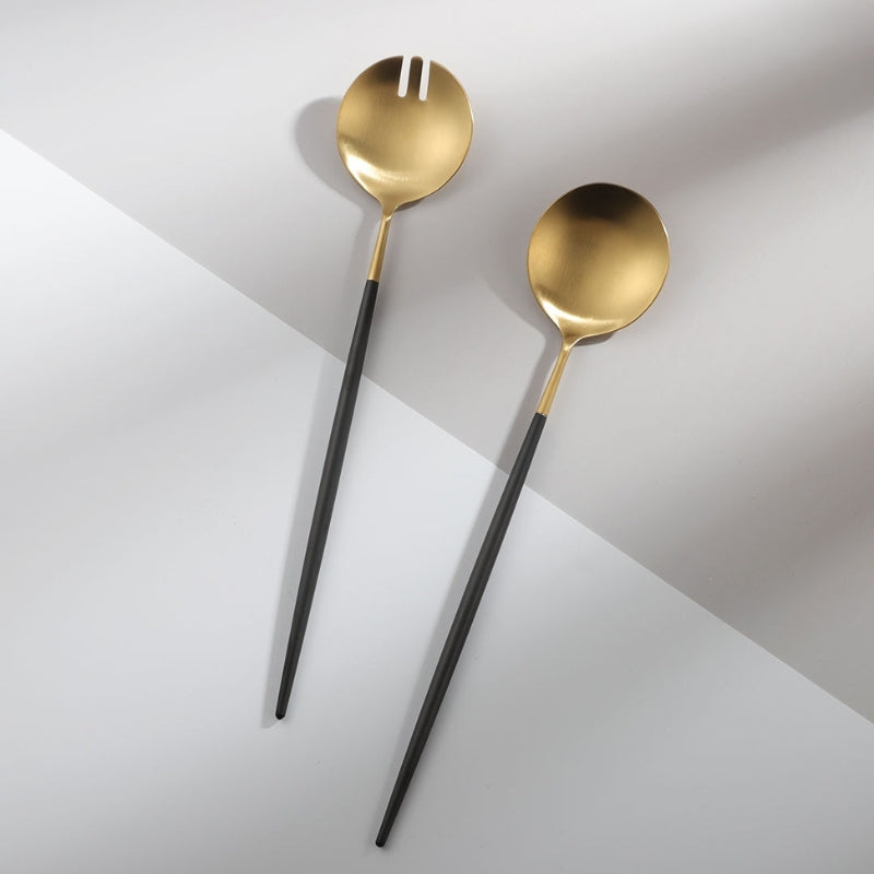 Brehn | Schwarze und goldene Salatbesteck- und Servierutensilien-Set