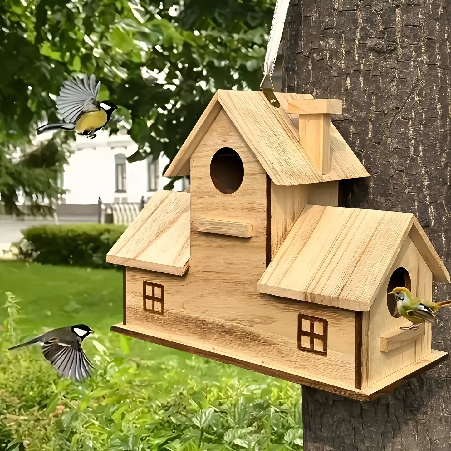 WoodlandBird Haus - Holz hängendes Vogelhaus mit 3 Löchern | Brehn