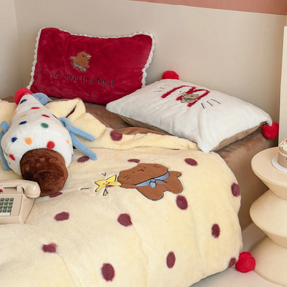 Winter Bettwäsche-Set, Milchfaser-Fleece, Cartoon-Design