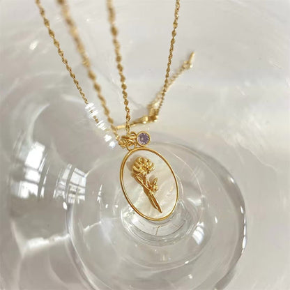 Brehn | 14k Zierliche Geburtsmonat Stein & Blumen Anhänger Halskette