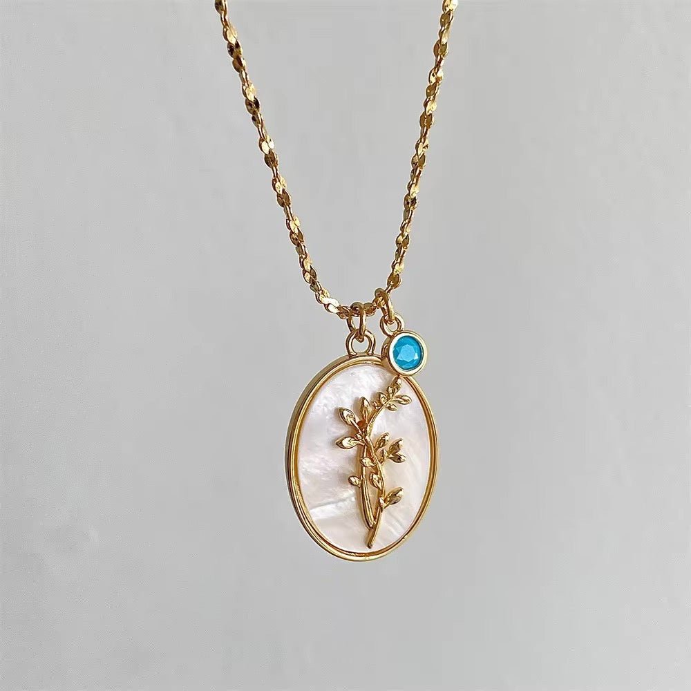 Brehn | 14k Zierliche Geburtsmonat Stein & Blumen Anhänger Halskette