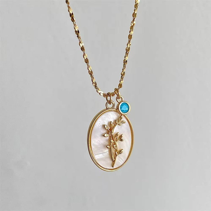 Brehn | 14k Zierliche Geburtsmonat Stein & Blumen Anhänger Halskette