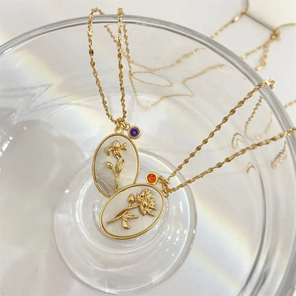 Brehn | 14k Zierliche Geburtsmonat Stein & Blumen Anhänger Halskette