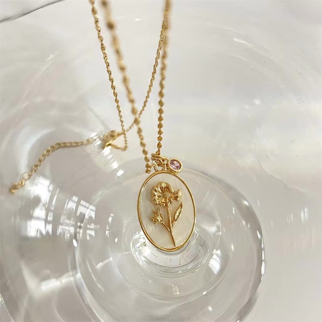 Brehn | 14k Zierliche Geburtsmonat Stein & Blumen Anhänger Halskette