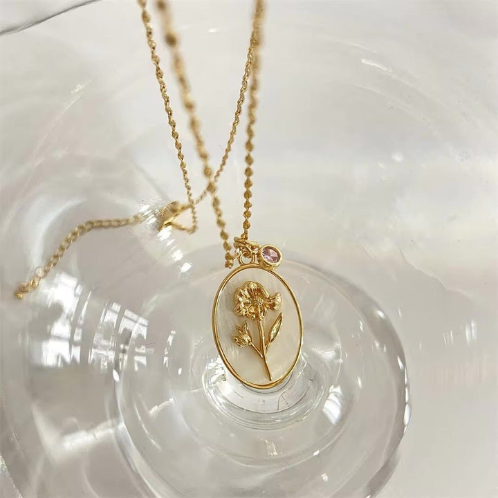 Brehn | 14k Zierliche Geburtsmonat Stein & Blumen Anhänger Halskette