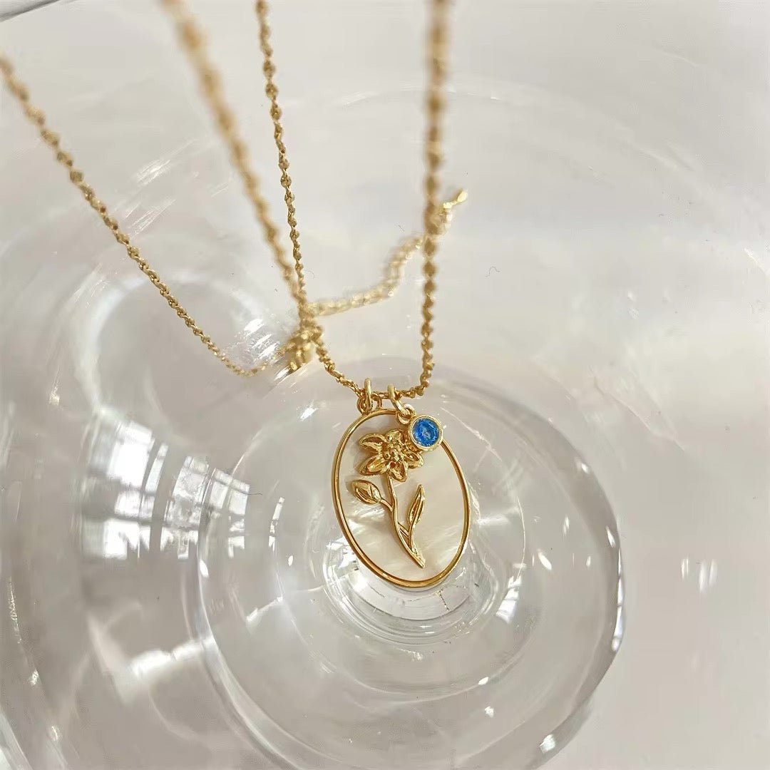 Brehn | 14k Zierliche Geburtsmonat Stein & Blumen Anhänger Halskette