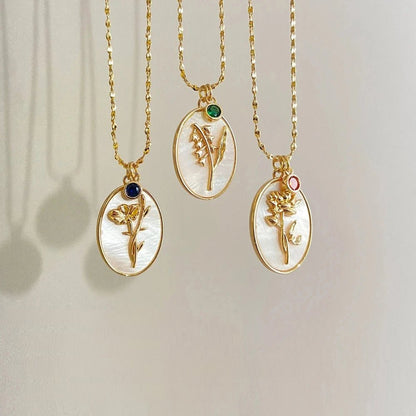 Brehn | 14k Zierliche Geburtsmonat Stein & Blumen Anhänger Halskette