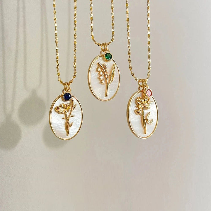 Brehn | 14k Zierliche Geburtsmonat Stein & Blumen Anhänger Halskette