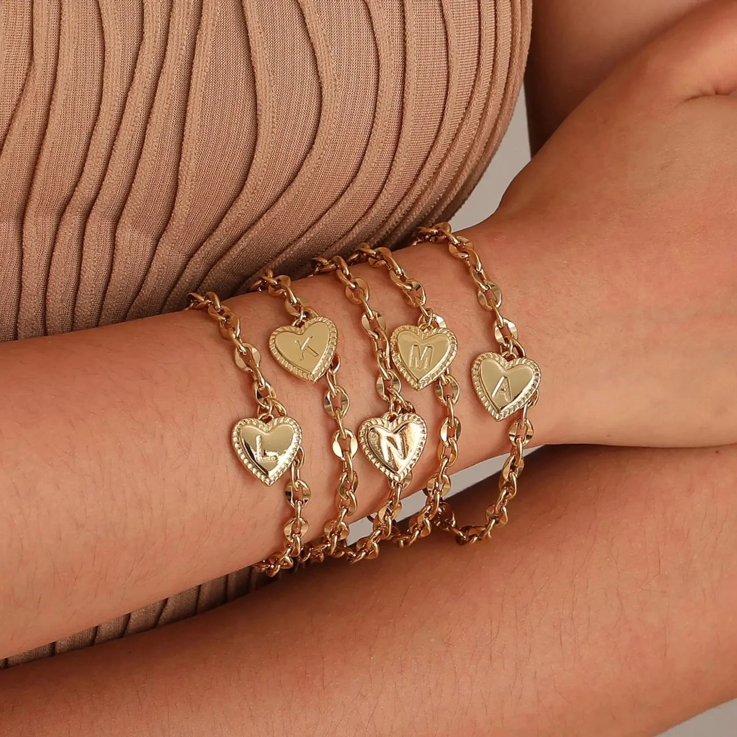 Brehn | 14k Zarte Herz Gravierte Buchstaben Initialen Armband