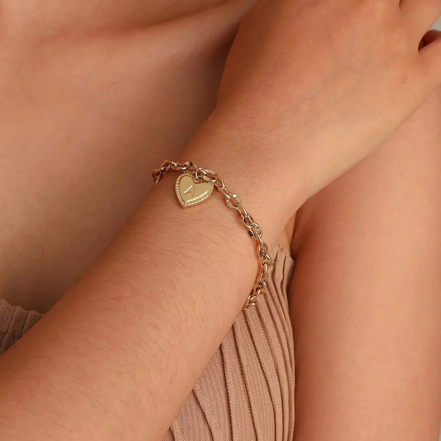 Brehn | 14k Zarte Herz Gravierte Buchstaben Initialen Armband