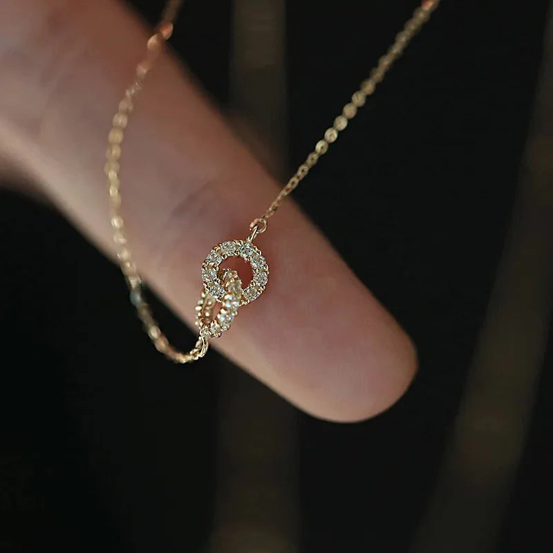 Brehn | 14K S925 miteinander verbundene Diamantkreise Halskette