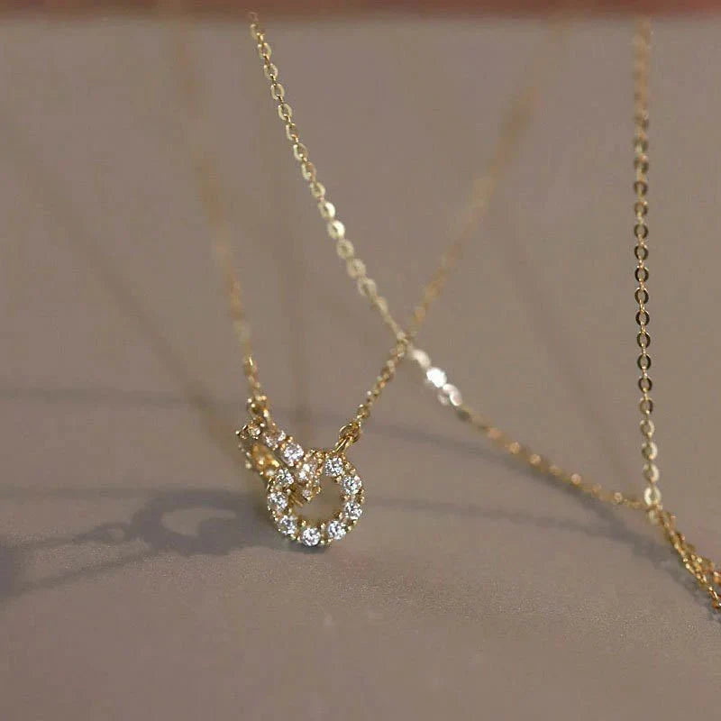 Brehn | 14K S925 miteinander verbundene Diamantkreise Halskette