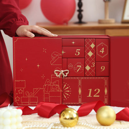 Adventskalender-Geschenkbox, 24 Fächer, mit Goldprägung