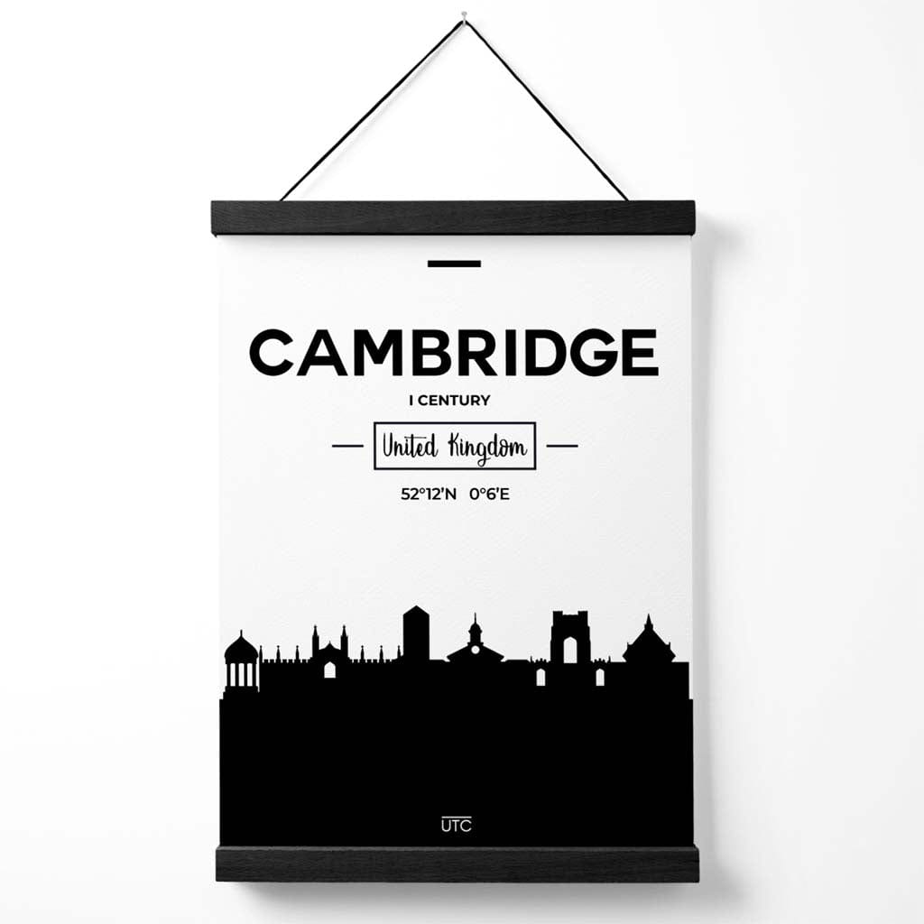 Cambridge-Stadtbildposter in Schwarz-Weiß mit Aufhänger