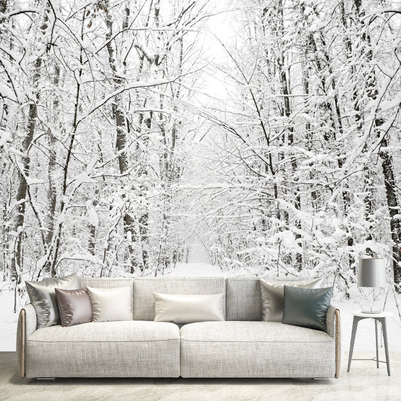 Brehn | Witte sneeuwbedekte boomloze muurmuur winterlandschap moderne vochtbestendige wanddecoratie