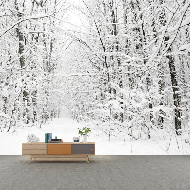 Brehn | Witte sneeuwbedekte boomloze muurmuur winterlandschap moderne vochtbestendige wanddecoratie