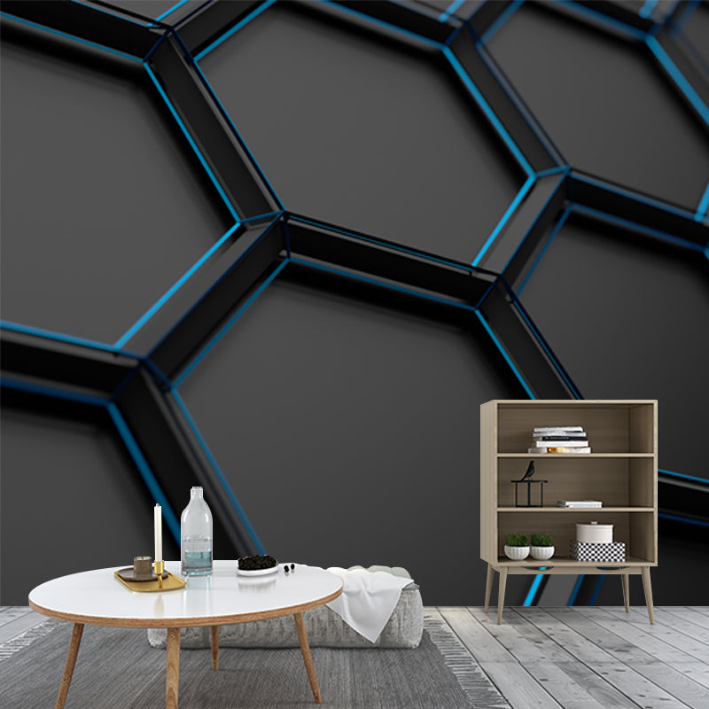 Brehn | Schwarz Wabenmetall Tapete Wandbild 3D Fleckenresistente Wandverkleidung für Schlafzimmer