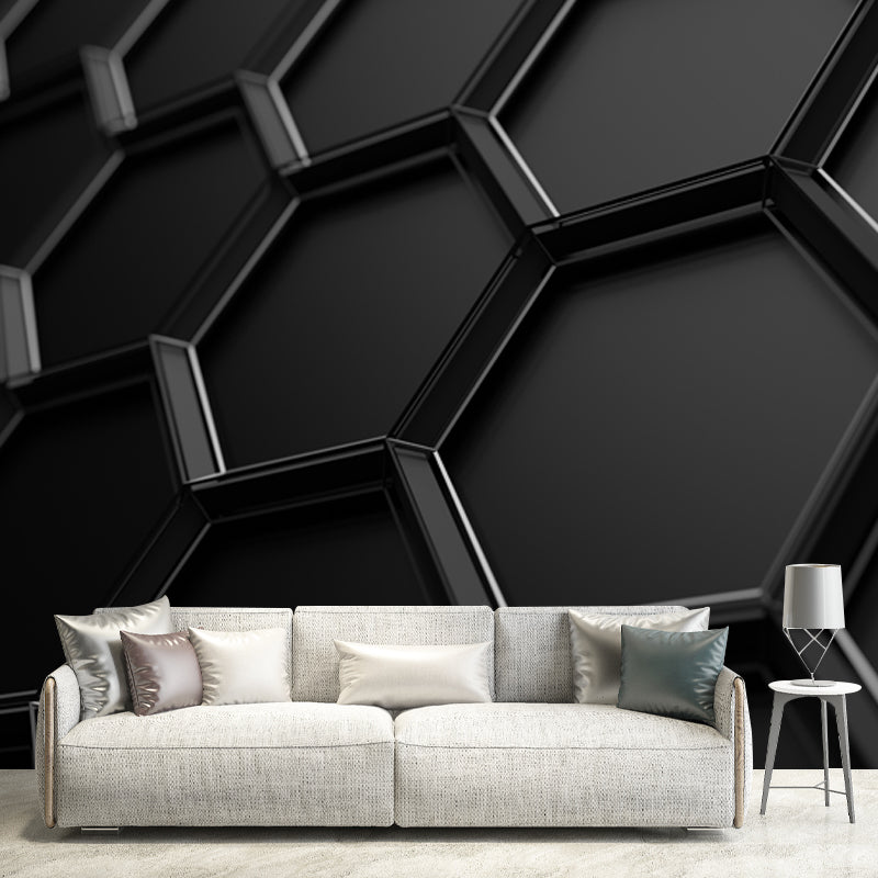 Brehn | Schwarz Wabenmetall Tapete Wandbild 3D Fleckenresistente Wandverkleidung für Schlafzimmer
