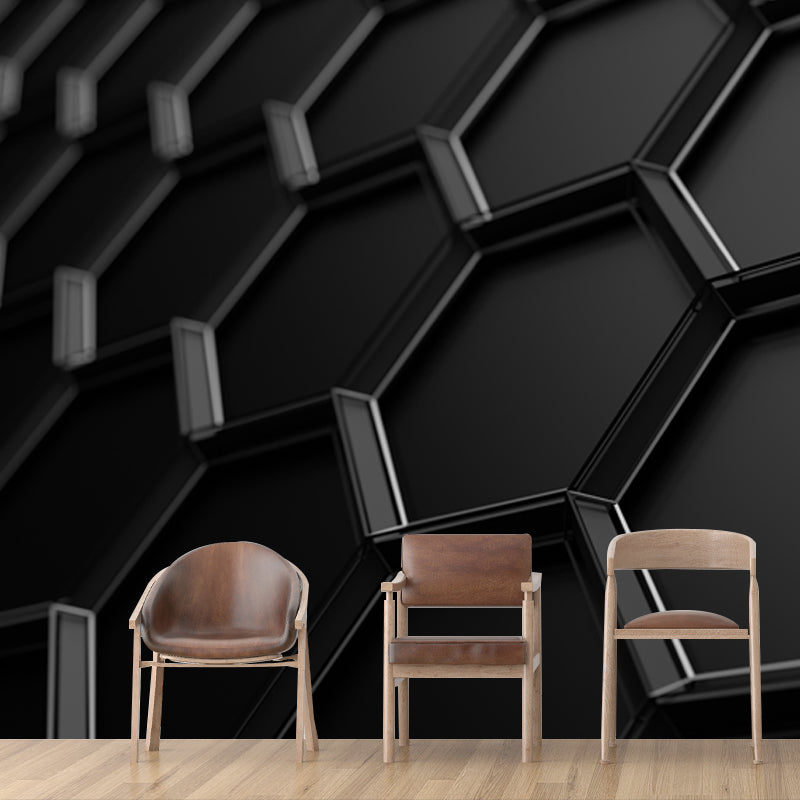 Brehn | Schwarz Wabenmetall Tapete Wandbild 3D Fleckenresistente Wandverkleidung für Schlafzimmer