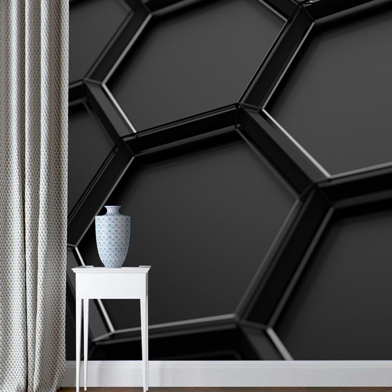 Brehn | Schwarz Wabenmetall Tapete Wandbild 3D Fleckenresistente Wandverkleidung für Schlafzimmer