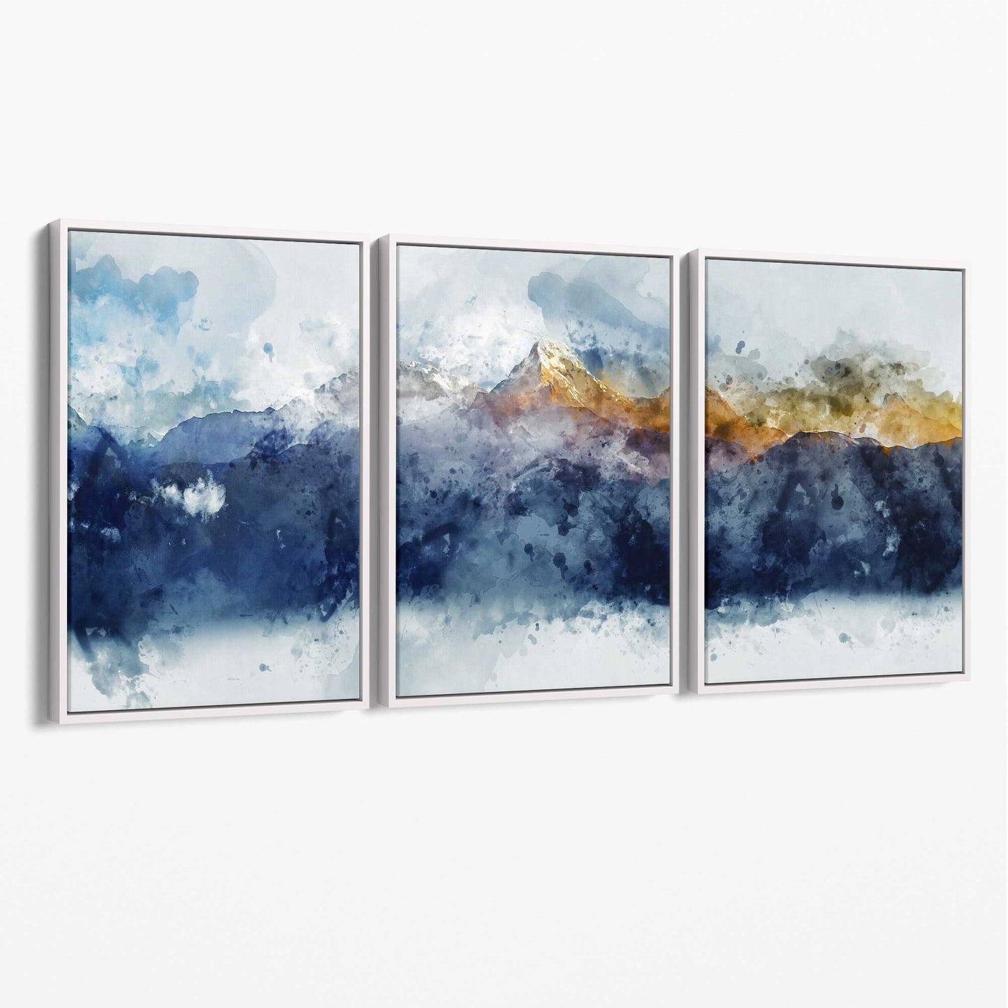 Abstraktes Wandbild mit blauen und gelben Bergen auf Leinwand