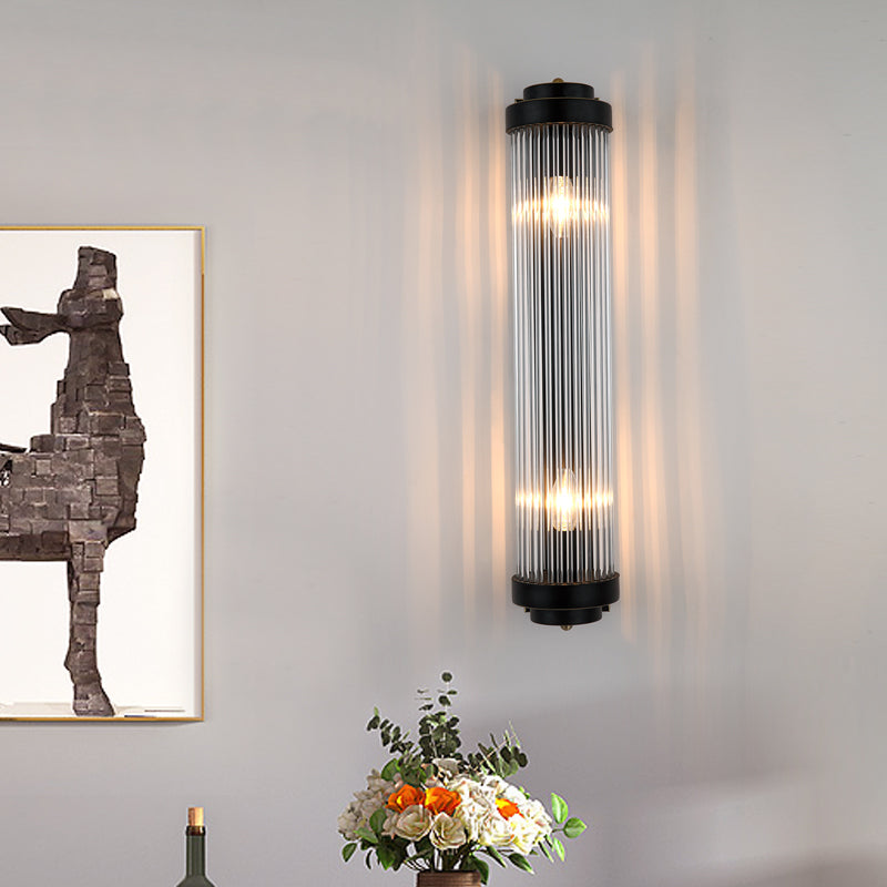 Rohre Wandmontierte Lampe Moderner Stil Klare Kristall und Metall 2 Lichter Wandleuchte in Schwarz für Nachttisch | Brehn