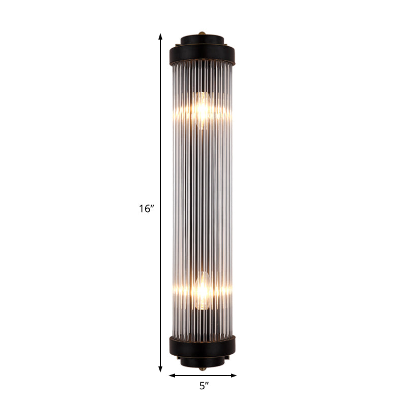 Rohre Wandmontierte Lampe Moderner Stil Klare Kristall und Metall 2 Lichter Wandleuchte in Schwarz für Nachttisch | Brehn