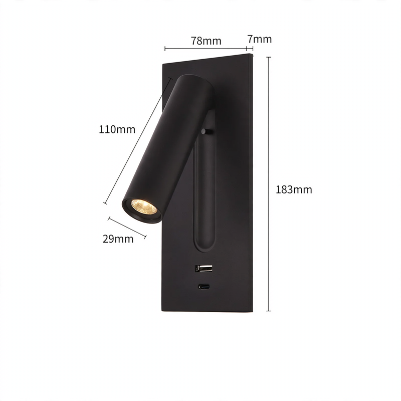 Wandleuchte mit Leselicht und USB-Ladeanschluss