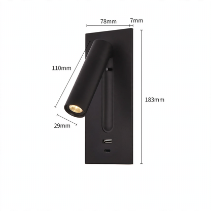 Wandleuchte mit Leselicht und USB-Ladeanschluss