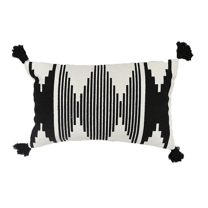 Rechteckiger Jacquard-Lumbarkissenbezug mit geometrischem Ethno-Relief und dekorativen Quasten Brehn