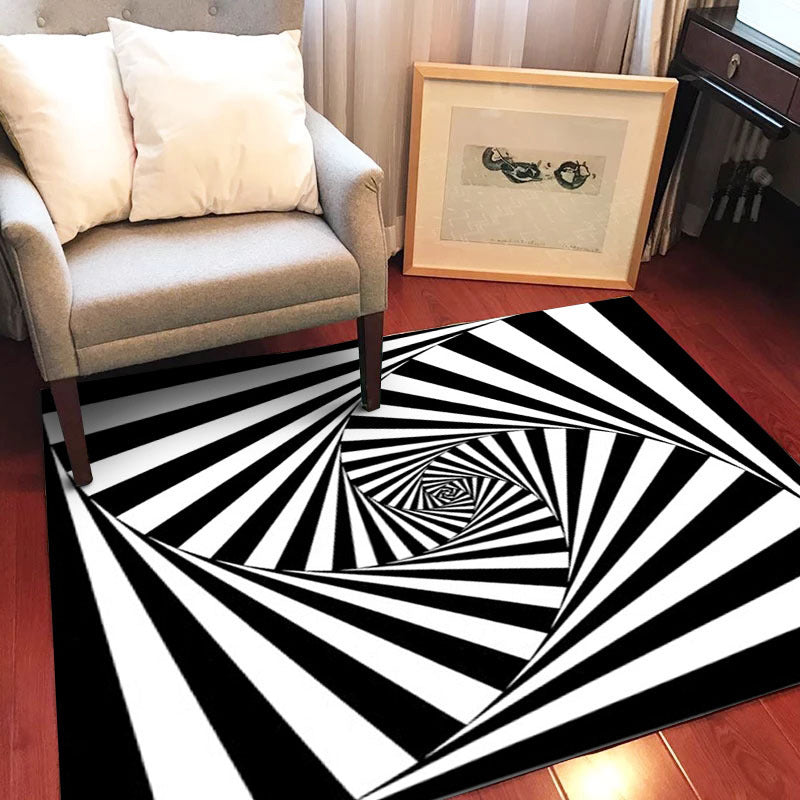 Brehn | Neuheit Wohnzimmerteppich in Schwarz-Weiß 3D Streifenmuster Teppich Polyester rutschfest maschinenwaschbarer Teppich