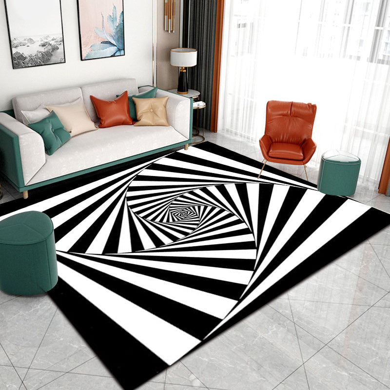 Brehn | Neuheit Wohnzimmerteppich in Schwarz-Weiß 3D Streifenmuster Teppich Polyester rutschfest maschinenwaschbarer Teppich