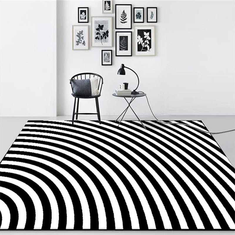 Brehn | Zwart-witte slaapkamer tapijt nieuwigheid 3D halve boog patroon vloerkleed polyester antislip vlekbestendige vloerbedekking