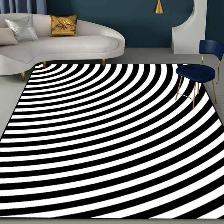 Brehn | Zwart-witte slaapkamer tapijt nieuwigheid 3D halve boog patroon vloerkleed polyester antislip vlekbestendige vloerbedekking