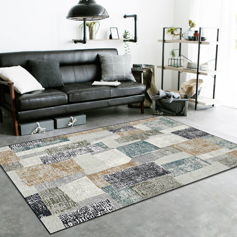 Brehn | Grauer Schlafzimmerteppich Neuheit Farbblockmuster Bereichsteppich Polyester rutschfest tierfreundlicher Teppich