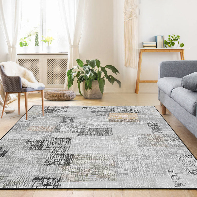 Brehn | Grauer Schlafzimmerteppich Neuheit Farbblockmuster Bereichsteppich Polyester rutschfest tierfreundlicher Teppich