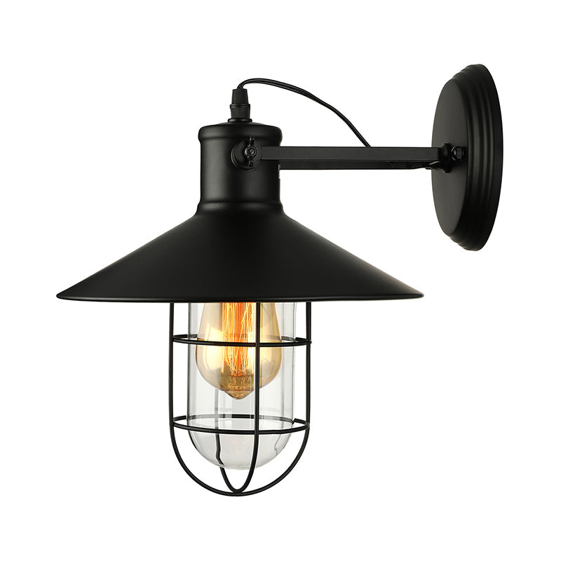 1 Licht Klar Glas Wand Sconce Licht Traditionell Schwarz/Rost Käfig Kaffeehaus Beleuchtung Leuchte | Brehn