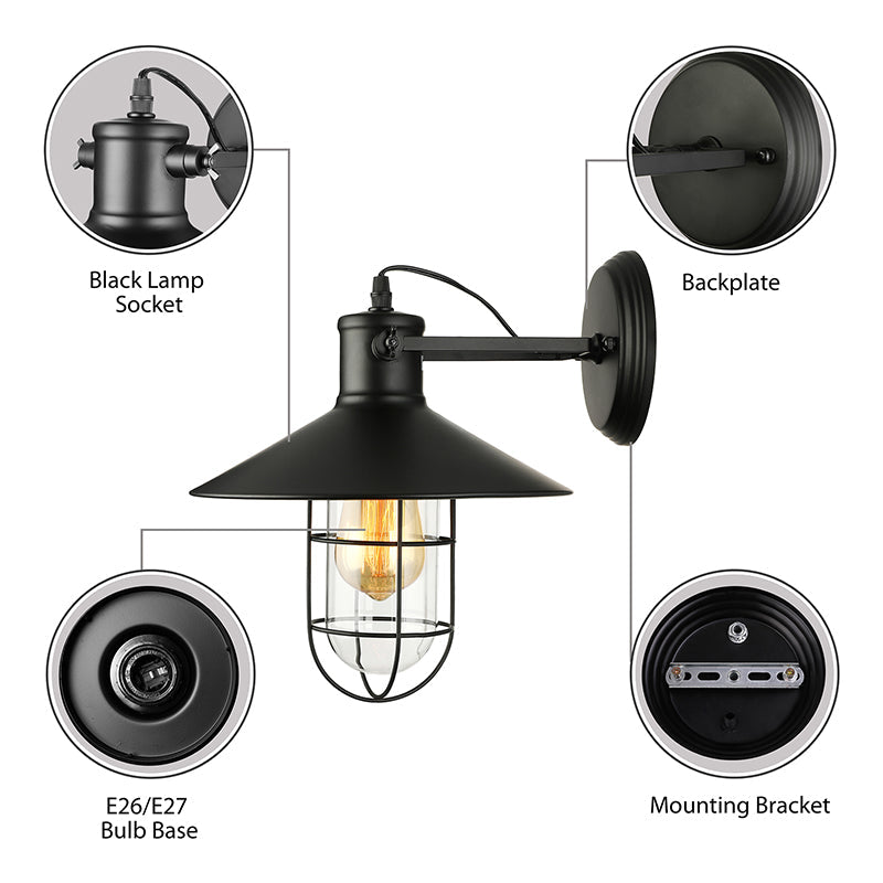 1 Licht Klar Glas Wand Sconce Licht Traditionell Schwarz/Rost Käfig Kaffeehaus Beleuchtung Leuchte | Brehn