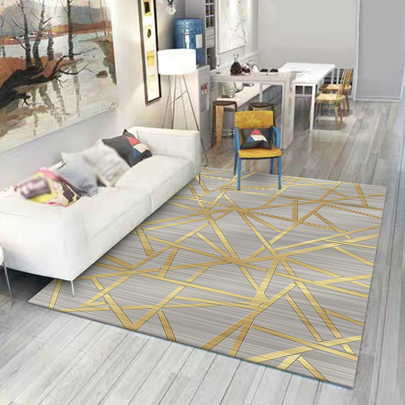 Brehn | Moderne Novelty Teppich in grauem geometrischen Linienmuster Teppich Polyester waschbar rutschfeste Rückseite Teppich für Wohnkultur